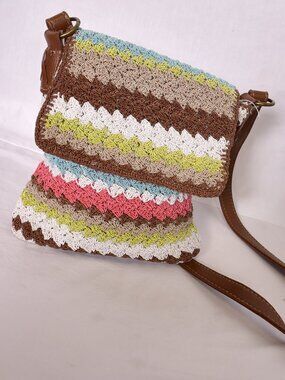 Women's Pocket Book Crochet Cross Body Sling Bag with Flap